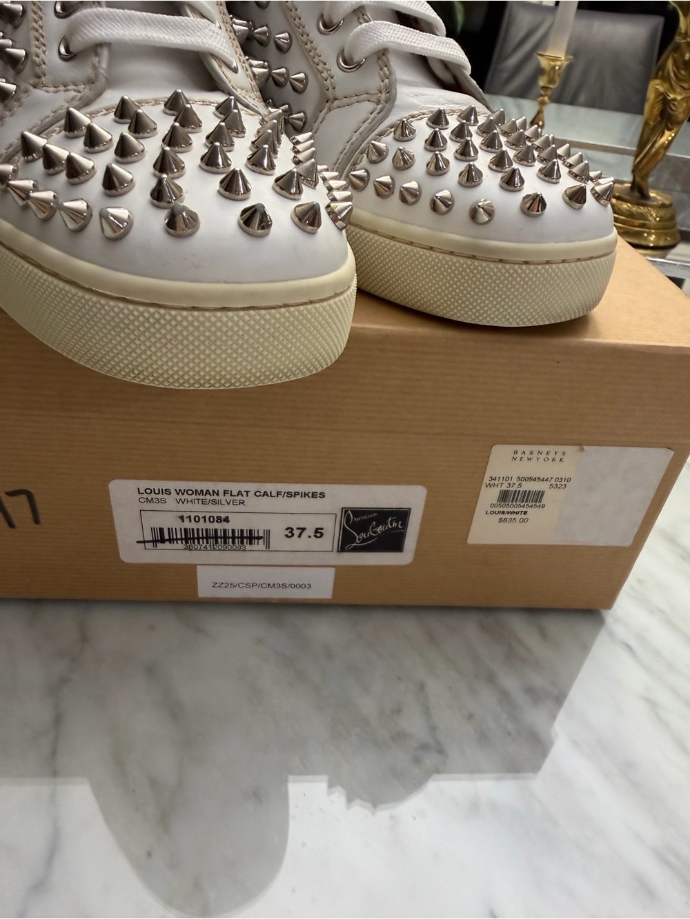 Christian louboutin Louis studded white silver with box spike sneakers 37.5 - Picture 7 of 11